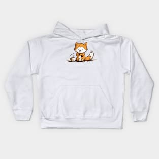 Coffee Lover Addict Fox Cute Caffeine Obsessed Kids Hoodie